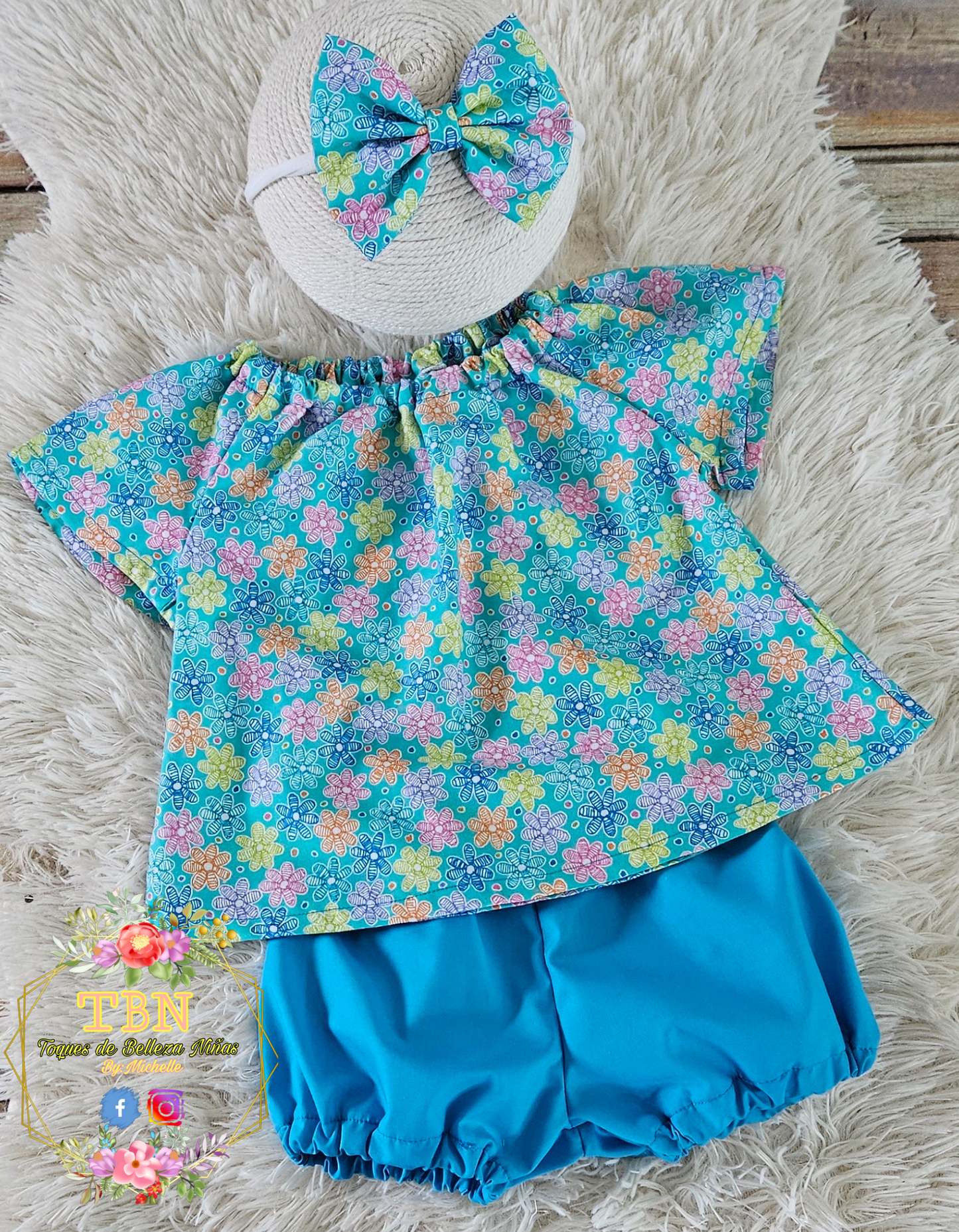 Turquoise Blue Shirt, Pants and Headband Set.
