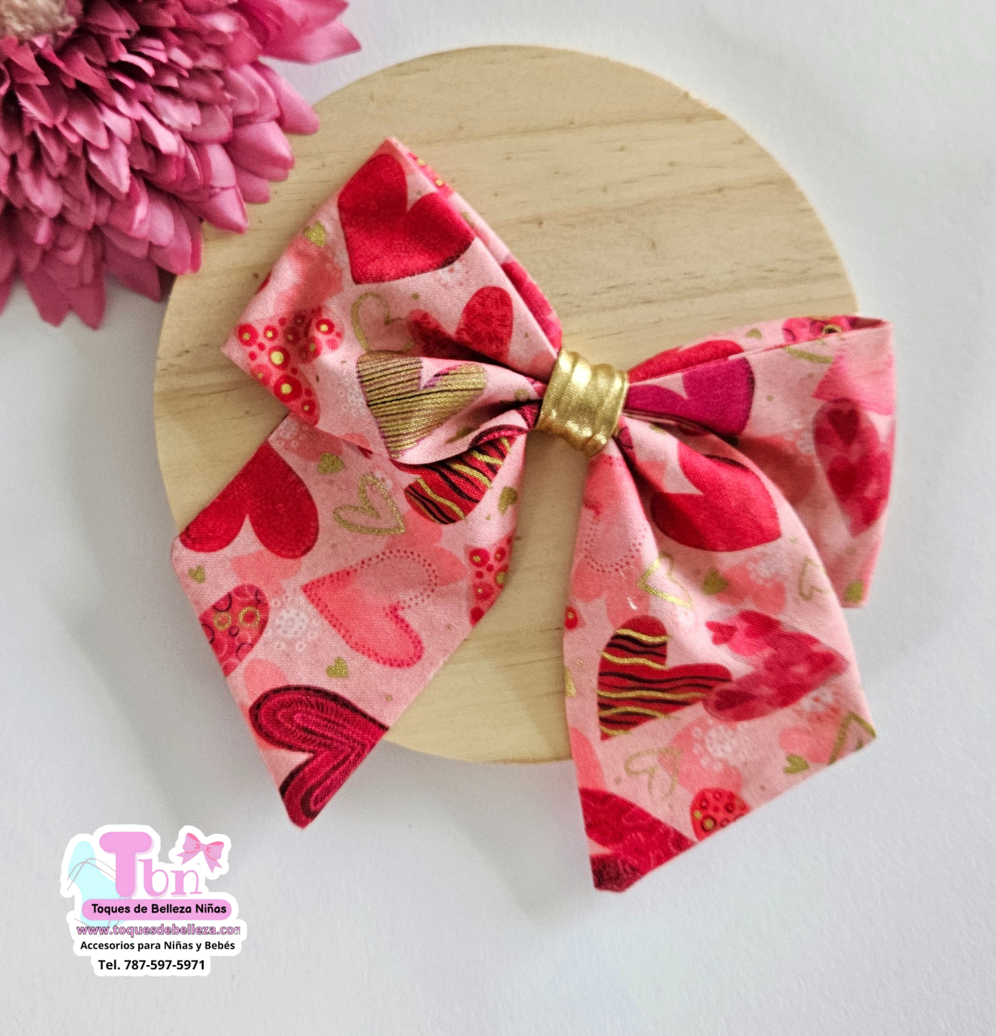 Lazo en Tela Corazones Rojo