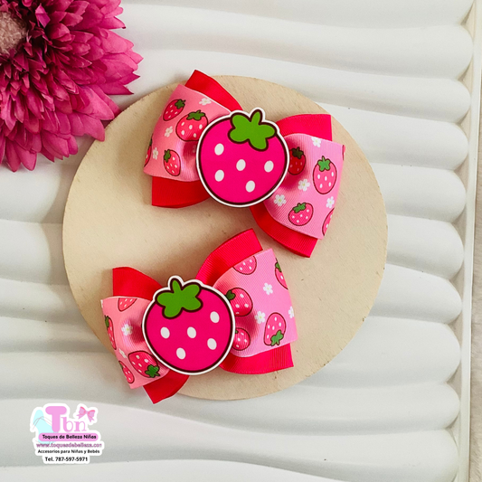 Set Lazos Medianos Fresita Rosa
