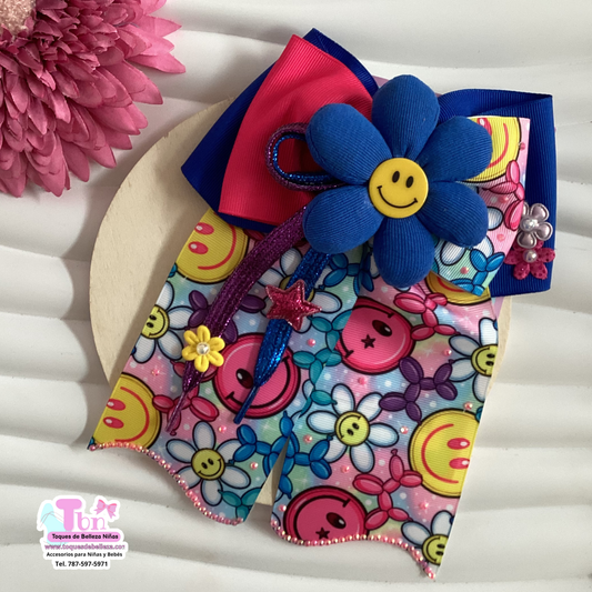 Lazo Grande Coletero Happy Face Flor Azul