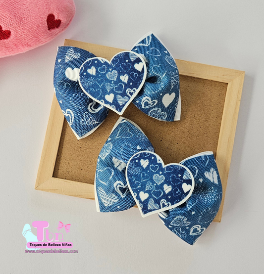 Set Lazos Medianos Corazón Azul