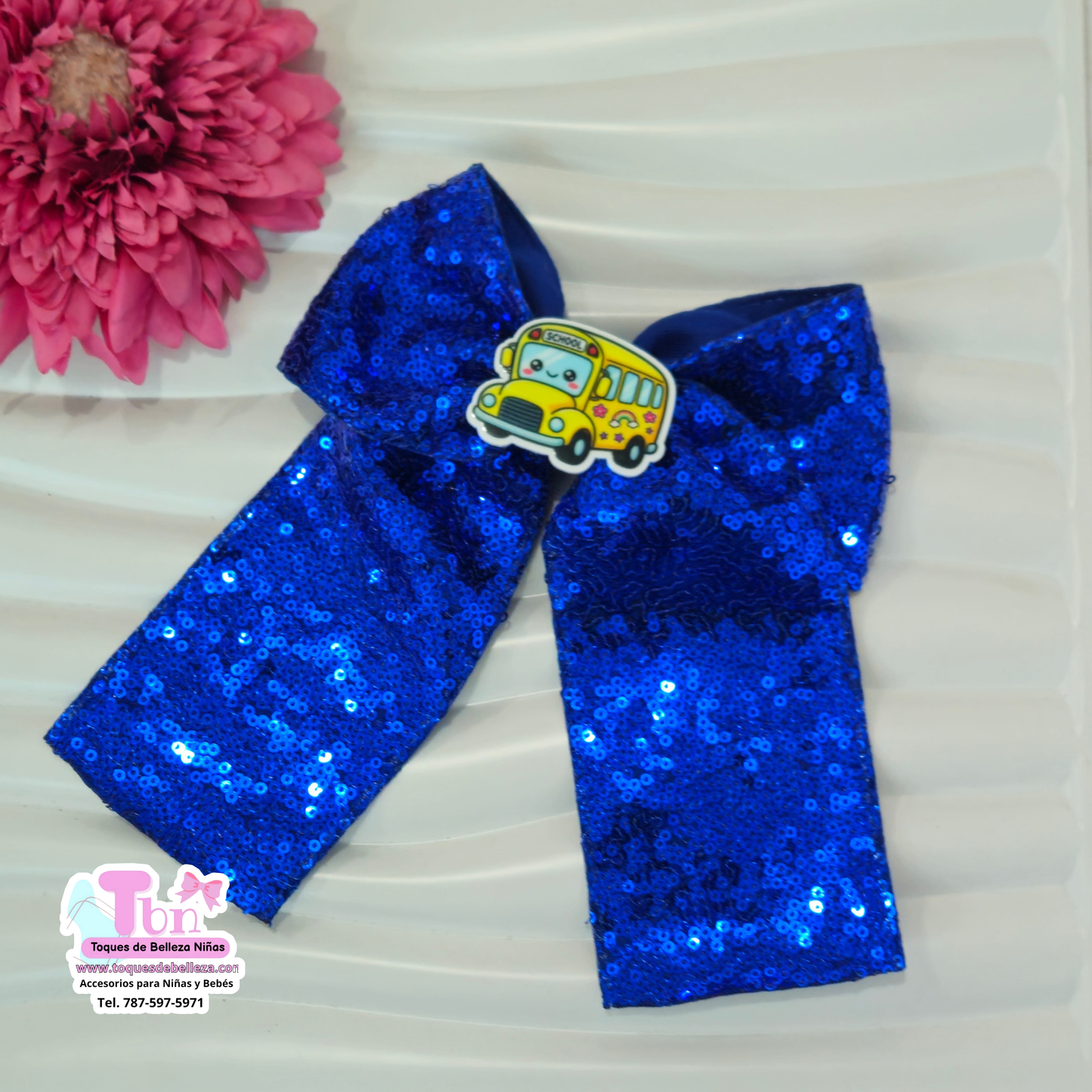 Lazo Grande Lentejuela Azul Guagua escolar